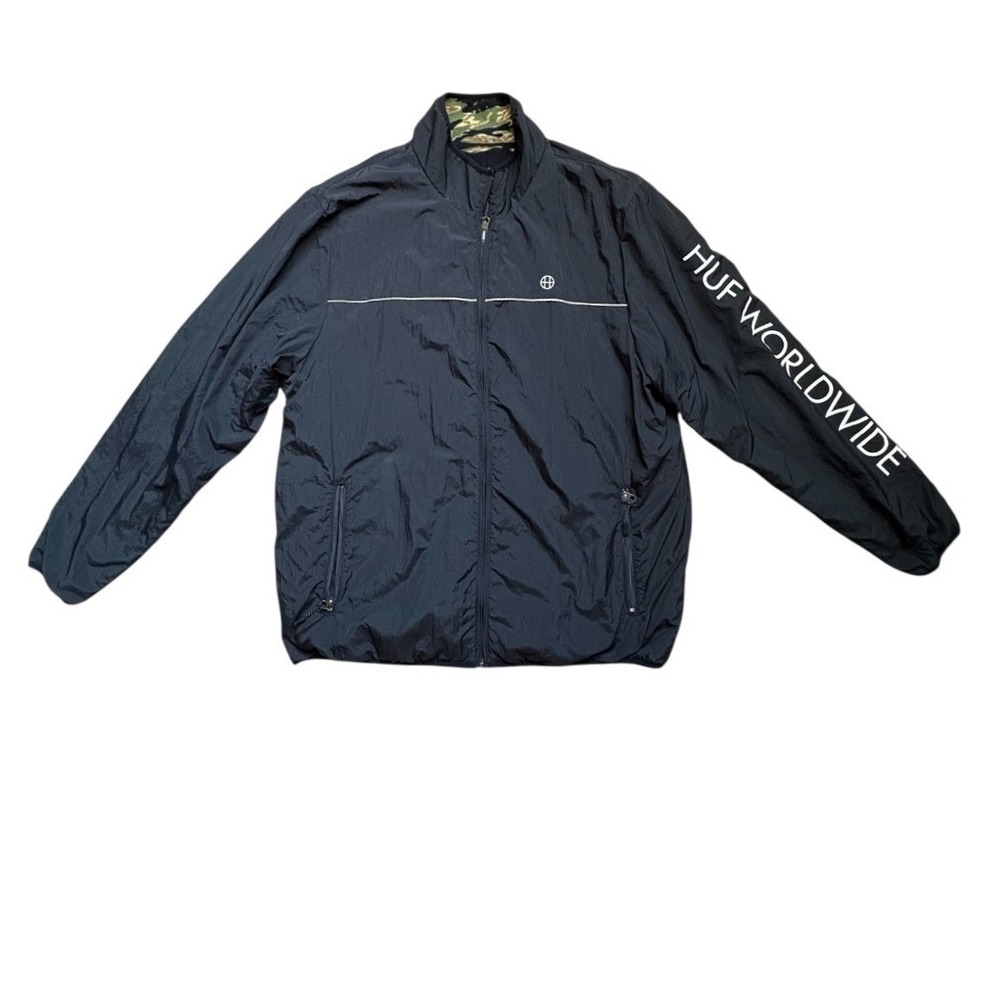 HUF Worldwide Reversible Jacket Mens Large Tiger Camo Polar Fleece Black‎ Shell - Picture 6 of 8